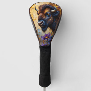 Couvre-club De Golf Bison américain dans un portrait de fleur texturée