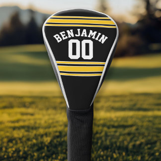 Couvre-club De Golf Black and Gold Sports Jersey Nom personnalisé Numé