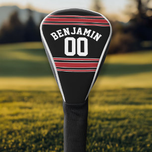 Couvre-club De Golf Black and Red Sports Jersey Nom personnalisé Numér