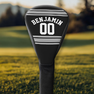 Couvre-club De Golf Black and Silver Sports Jersey Nom personnalisé Nu