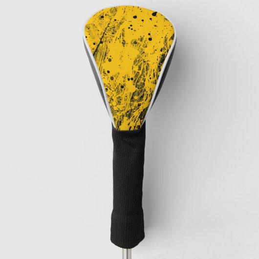 Couvre-club De Golf Black and Yellow Paint Splashes (Devant)