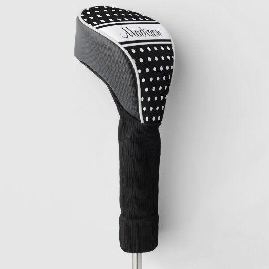 Couvre-club De Golf Black White Polka Dot Stripe Script Name (Incliné)