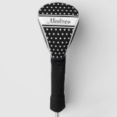 Couvre-club De Golf Black White Polka Dot Stripe Script Name (Devant)
