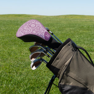 Couvre-club De Golf Blanc et violet vintage paisley motif