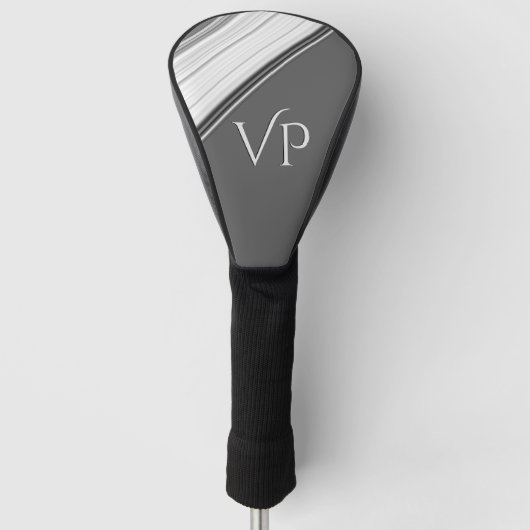 Couvre-club De Golf Blanc moderne sur Monogramme gris (Devant)