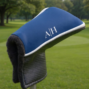 Couvre-club De Golf Bleu et blanc de la Marine, Monogramme moderne