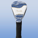 Couvre-club De Golf Bleu Marbre Agate Parties scintillant or Personnal<br><div class="desc">Aquarelle bleu Indigo agate marbre design avec faux détail parties scintillant or. Modifiez le nom pour customiser.</div>