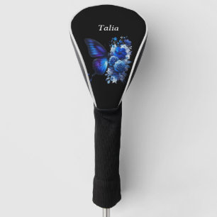Couvre-club De Golf Bleu sur Papillon floral noir Personnalisé
