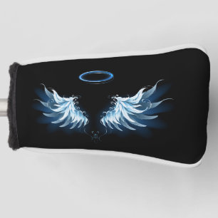 Couvre-club De Golf Blue Glowing Angel Wings on black background