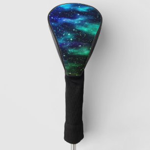Couvre-club De Golf Blue & Green Starry Sky Galaxy