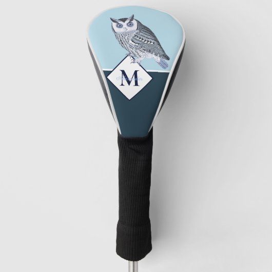 Couvre-club De Golf Blue Owl Grey Nom du monogramme (Devant)