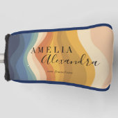Couvre-club De Golf Boho Retro Script Abstrait Wavy Lines Jaune Bleu (Devant)
