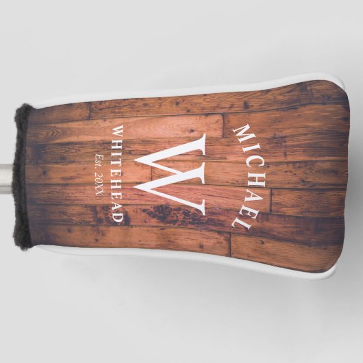 Couvre-club De Golf Bois de monogramme rustique (Devant)