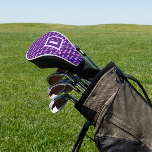 Couvre-club De Golf Bordure Collie Chien Violet Silhouette Monogramme (In Situ)