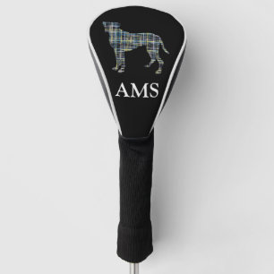 Couvre-club De Golf Boxer Chien Cute Silhouette Jaune & Grille Bleue