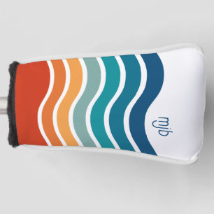 Couvre-club De Golf Bright Retro Wavy Stripes Motif avec Monogramme