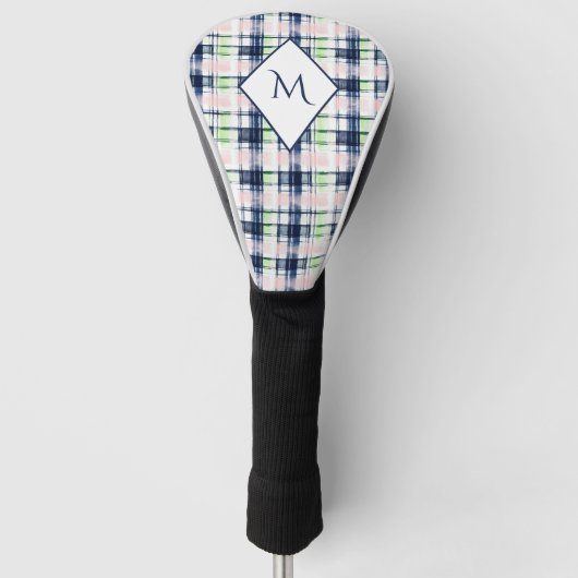 Couvre-club De Golf Brosse Navy Blue Preppy Plaid Monogramme (Devant)