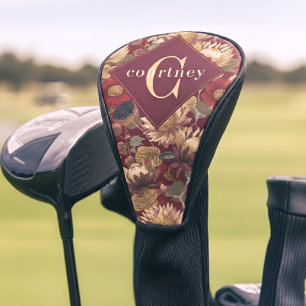 Couvre-club De Golf Burgundy William Morris Floral Élégant Monogramme