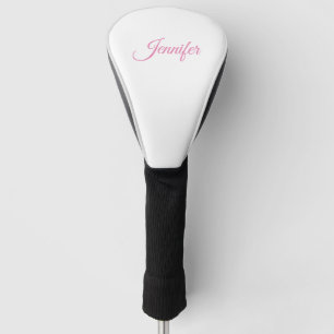 Couvre-club De Golf Calligraphie Élégant rose blanc Nom personnalisé
