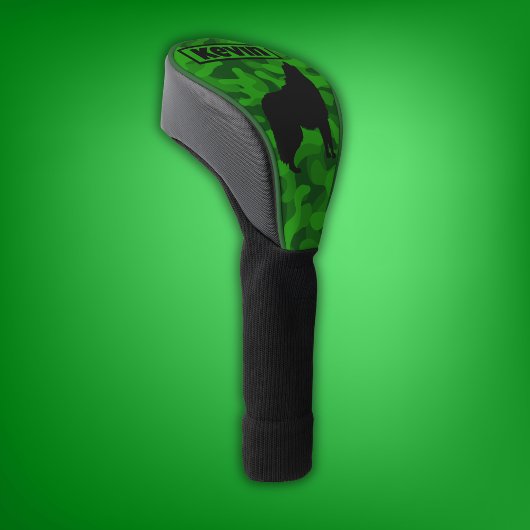 Couvre-club De Golf Camo vert moderne noir Wolf Silhouette Monogramme 