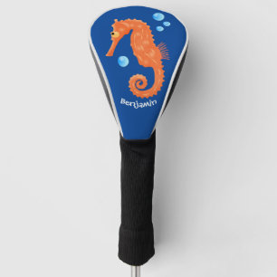 Couvre-club De Golf Caricature de bulles d'hippocampe orange