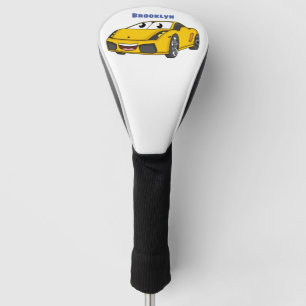 Couvre-club De Golf Caricature de voiture sport jaune joyeux