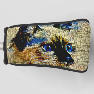 Couvre-club De Golf Carreaux de mosaïque de chat siamois aux yeux bleu