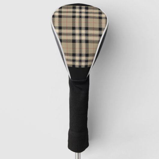 Couvre-club De Golf Casquette De Golf Classique Beige Et Noir Plaid (Devant)