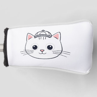 Couvre-club De Golf Charmant Chat Blanc avec Casquette de Baseball pou