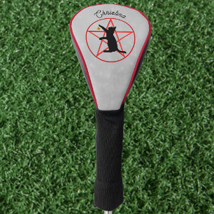 Couvre-club De Golf Chat Noir Assis sur un Pentagramme Rouge Étoile Do