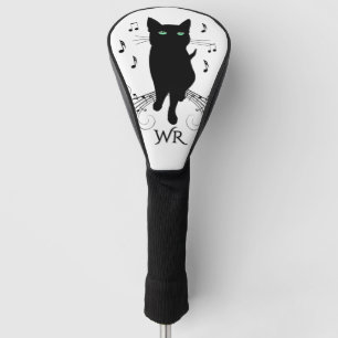 Couvre-club De Golf Chat noir entouré de notes de musique Personnel