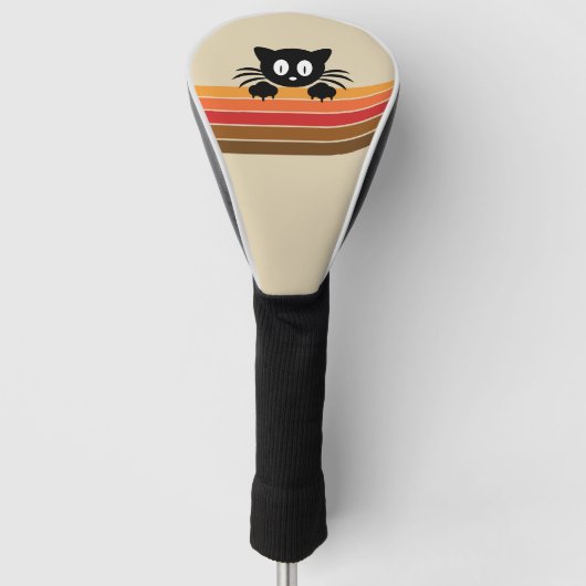 Couvre-club De Golf Chat noir mignon avec rayures rétro (Devant)