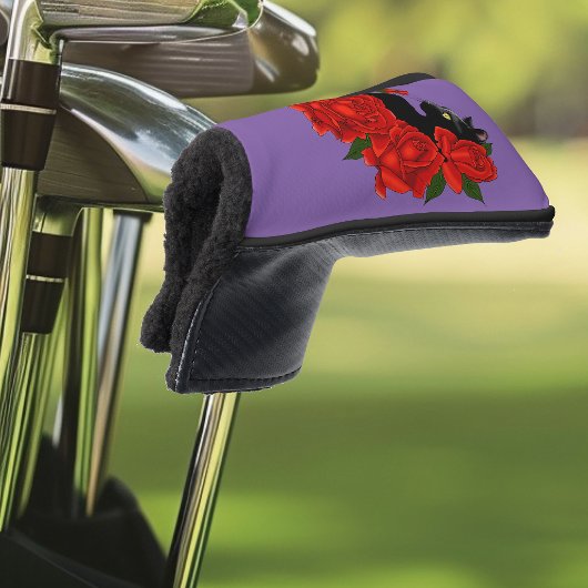 Couvre-club De Golf Chat noir Roses rouges pourpres