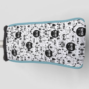 Couvre-club De Golf Chats blancs noirs face motif