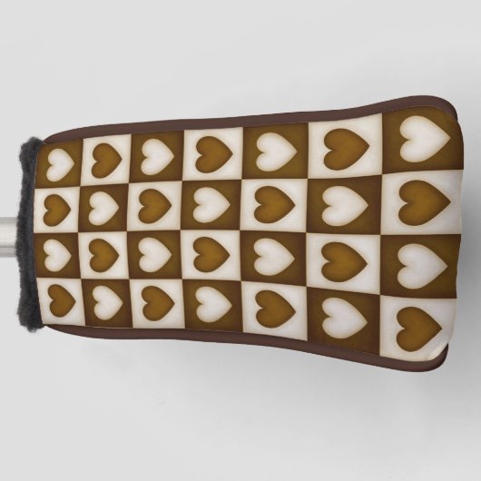 Couvre-club De Golf Checkered Hearts in Warm Cocoa (Devant)