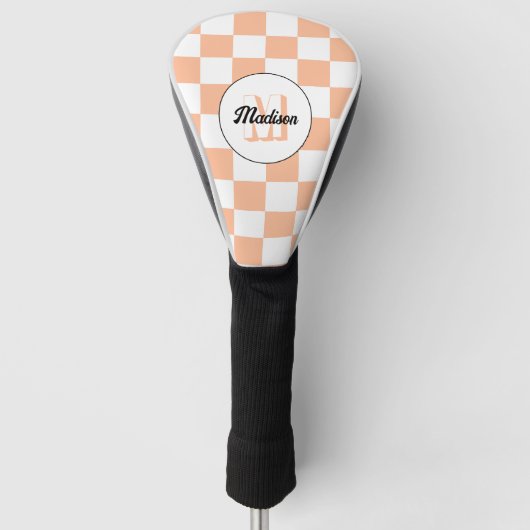 Couvre-club De Golf Checkered peach white geometric retro Monogram (Devant)