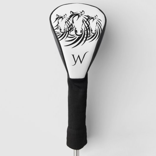 Couvre-club De Golf Cheval noir sur Blanc initial (Devant)