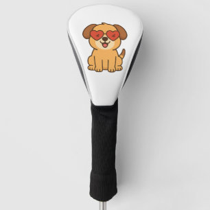 Couvre-club De Golf Chien joyeux avec lunettes de soleil à cœur, conce