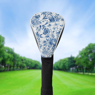 Couvre-club De Golf Chinoiserie bleue florale botanique à l'aquarelle