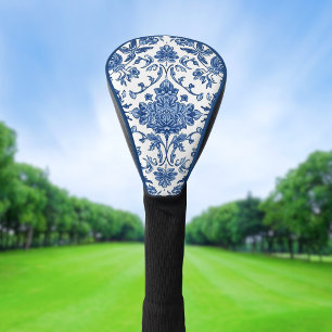 Couvre-club De Golf Chinoiserie Florale Bleue Aquarelle Blanche