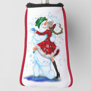Couvre-club De Golf Christmas Golf Head Cover Snowman and Girl Dance