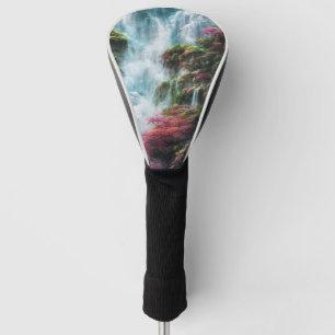 Couvre-club De Golf Chute d'eau printanière Fleurs roses de montagne 1
