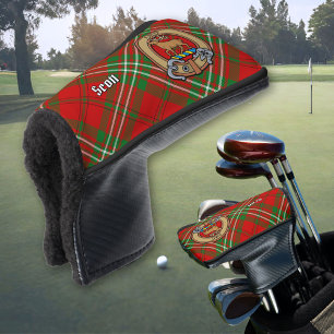Couvre-club De Golf Clan Scott Crest sur Red Tartan Golf Head Cover
