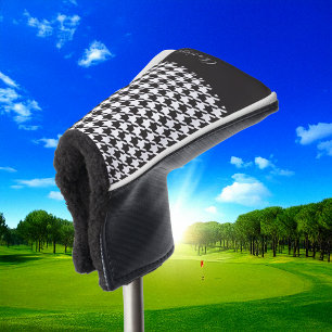Couvre-club De Golf Classic moderne noir et blanc Houndstooth