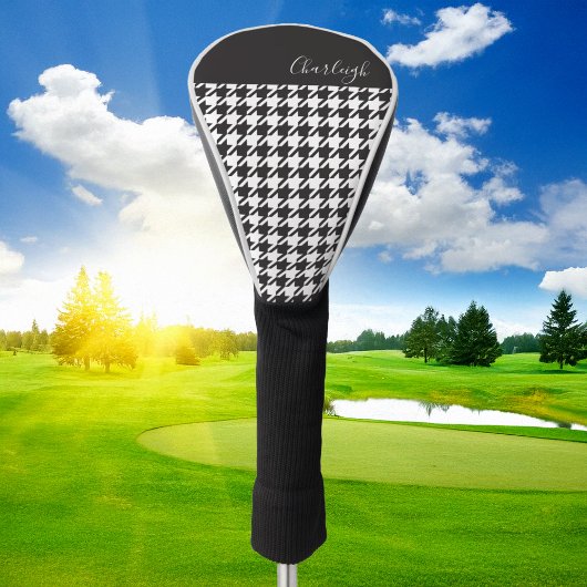 Couvre-club De Golf Classic moderne noir et blanc Houndstooth