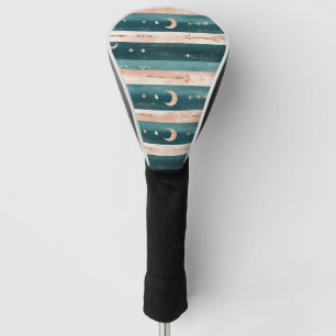 Couvre-club De Golf Clay & Teal Tribal Stars et Rayure de Lune
