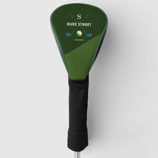 Couvre-club De Golf clubs de golf, nom + initiale sur vert monogrammed (Devant)
