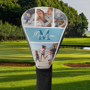 Couvre-club De Golf Collage photo monogramme bleu