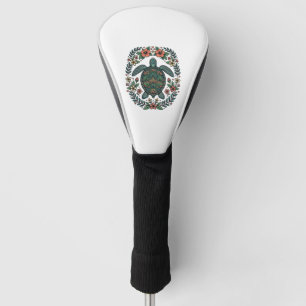 Couvre-club De Golf Conception de vecteur floral de tortue de mer vint