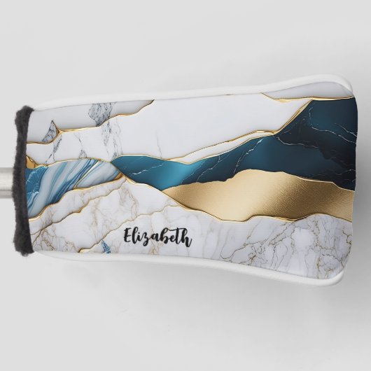 Couvre-club De Golf Cool Blanc Turquoise Marbre Pierre Or (Devant)